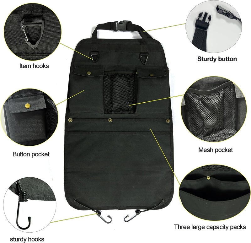 BEATUNEE Black Car Seat Back Organizer with Multiple Pockets and Hooks - Image 3